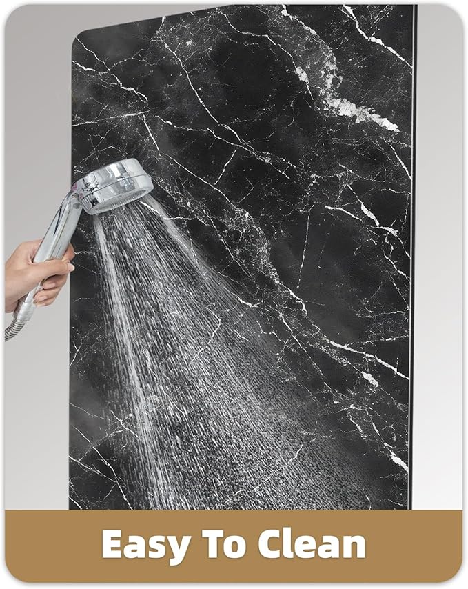 Color&Geometry Ultra Thin Bath Mat, Non Slip Quick Dry Rugs, Absorbent Marble Bathmat, 16"x24",Washable Rubber Mats for Shower Floor, in Front of Bathtub, Bathroom Decor, Black Marble-Patterned