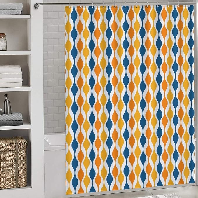 Mid Century Shower Curtain,Retro Colourful Modern Abstract Geometric 1960s Decor Bathroom Curtain Polyester Waterproof Fabric 66x72in（168x183cm）