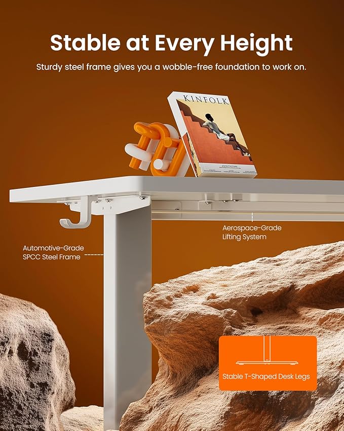 ErGear Height Adjustable Electric Standing Desk, 71 x 30 Inches Sit Stand up Desk, Memory Computer Home Office Desk Large Desk with 2 Desktop (White)
