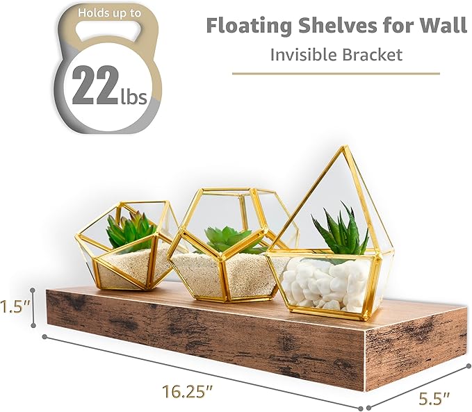 Sorbus Floating Shelves for Kitchen, Bedroom, Bathroom Storage - Wall Mounted, Over Toilet, Hanging Book Shelf for Living Room (Mahogany, 3 Pack)