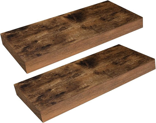 HOOBRO Floating Shelves for Wall, Wall Mounted Shelf Set of 2, 15.7" Hanging Shelf with Invisible Brackets, for Wall in Bathroom, Bedroom, Toilet, Kitchen, Living Room, Office, Rustic Brown BF40BJ01
