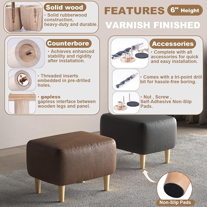 Wood Furniture Legs Set of 4 Heavy Duty 6 Inch,Solid Table & Couch Legs Replacement, Feet for Sofa Ottoman Loveseat Bench Dresser- Solid Wooden Legs with Vernished Finish