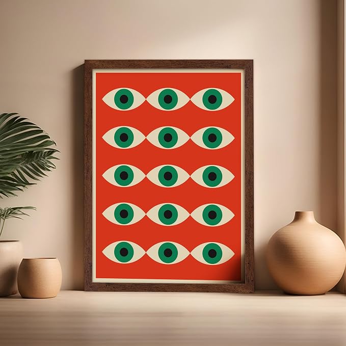 Poster Master Bauhaus Poster - Red Evil Eye Print - Graphic Design Art - Eye Art - Geometric Art - Chic Boho Art - Mid Century Modern Art - Living Room or Bedroom Wall Decor - 16x20 Brown Framed