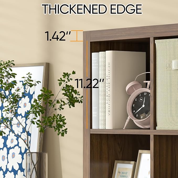 furtble Bookshelf with Storage Bin, 6-Cube Storage Organizer, Modern Wood Open Bookcase, Multifunctional Display Shelf for Living Room, Bedroom, Home Office, Classic Oak