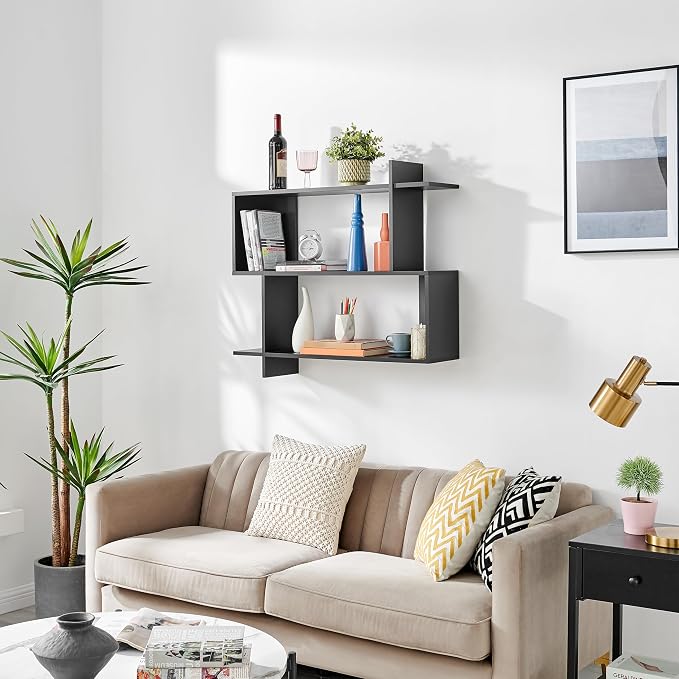 Danya B. Manasa Floating Geometric Kilter Two-Tier Wall Shelf - Black