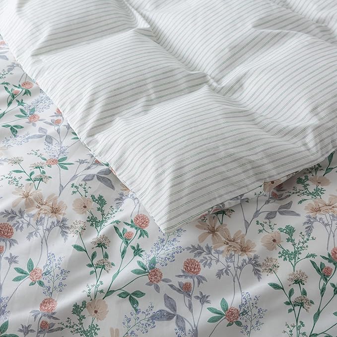 HoneiLife Cotton Duvet Cover King - Botanical Comforter Cover, 3-PC Bedlinen for Set with Zipper Closure & Corner Ties, Sweat-Absorption Comforter Cover Sets, Desert Rose