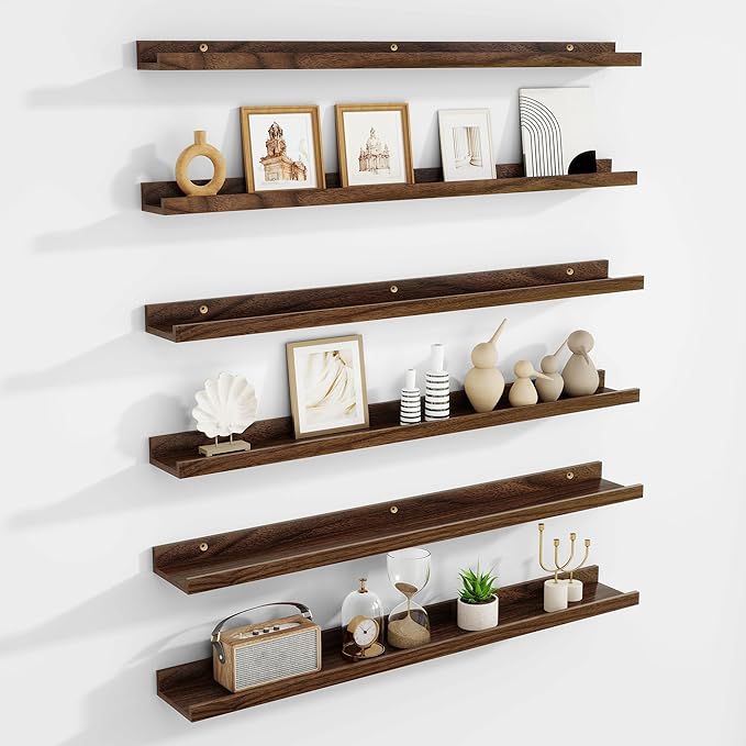 Floating Shelves for Wall Set of 6, 36 inch Picture Ledge Shelf Decor Storage, Wall Mounted Shelves for Living Room Bedroom Decor Books Photo Frames,Walnut