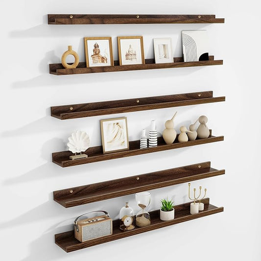 Floating Shelves for Wall Set of 6, 36 inch Picture Ledge Shelf Decor Storage, Wall Mounted Shelves for Living Room Bedroom Decor Books Photo Frames,Walnut