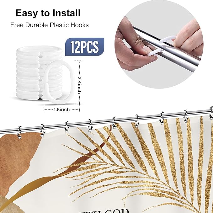 Yookeb Abstract Mid Century Bathroom Shower Curtain 60W by 71H Inch Bible Quotes Minimalist Aesthetic Modern Vintage Polyester Fabric 12 Plastic Hooks Waterproof Decor