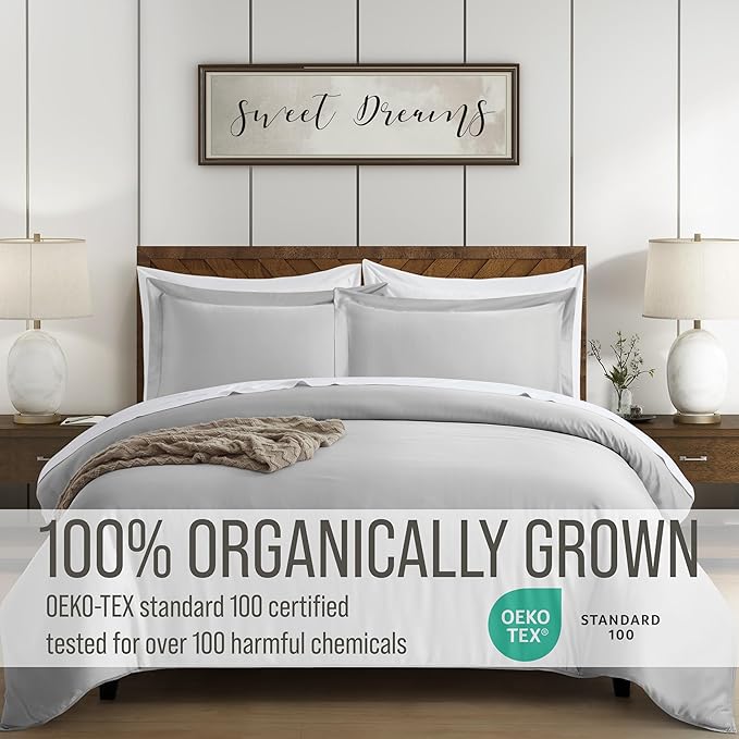 Bella Coterie Luxury Bamboo Viscose King Size Duvet Cover Set | 100% Organically Grown | Corner Ties | Ultra Soft | Cooling | Two Pillow Shams | 106 x 94 | No Insert [Grey Mist]