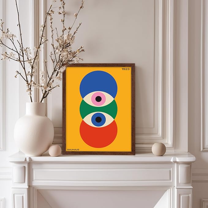 Poster Master Bauhaus Poster - Abstract Eyes Print - Graphic Design Art - Eye Art - Geometric Art - Chic Boho Art - Mid Century Modern Art - Living Room or Bedroom Wall Decor - 11x14 Brown Framed