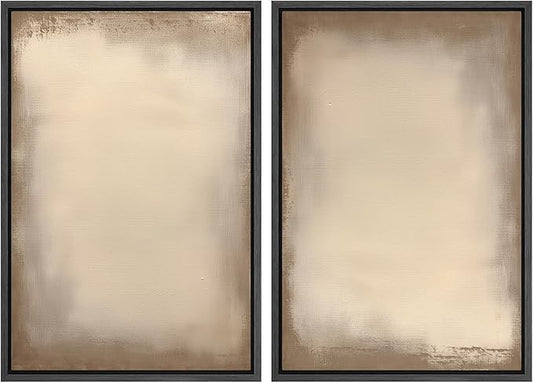 MUDECOR Framed Canvas Print Wall Art Neutral Minimalist Modern Abstract in Beige and Taupe Illustrations Modern Art Decorative Bohemian Colorful for Living Room, Bedroom, Office - 16"x24"x2 Black
