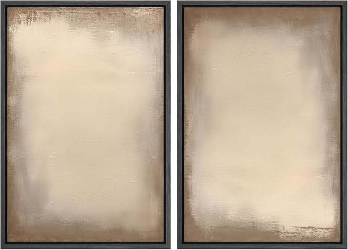 MUDECOR Framed Canvas Print Wall Art Neutral Minimalist Modern Abstract in Beige and Taupe Illustrations Modern Art Decorative Bohemian Colorful for Living Room, Bedroom, Office - 24"x36"x2 Black