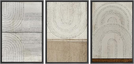 SIGNWIN Framed Canvas Print Wall Art Set Grunge Circle Polygon Collage Abstract Geometric Cozy Neutral Minimalism Modern Art Decorative Boho for Living Room, Bedroom, Office - 16"x24"x3 Black