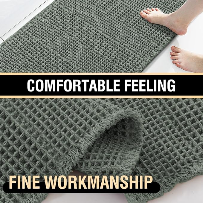 H.VERSAILTEX Waffle Bath Mat Super Absorbent Bathroom Mats Non Slip Bath Rugs for Bathroom Floor Machine Washable Dry Fast Bathroom Rugs for Beside Tub, 24" x 60", Lichen