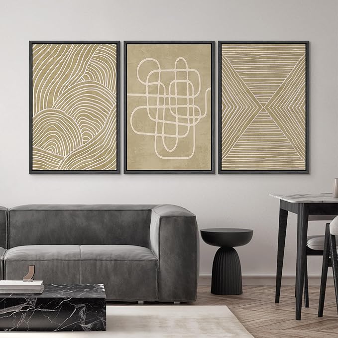 SIGNWIN Framed Canvas Print Wall Art Set Geometric Tan Line Art Collage Graffiti & Street Abstract Illustrations Modern Art Decorative Nordic for Living Room, Bedroom, Office - 24"x36"x3 Black