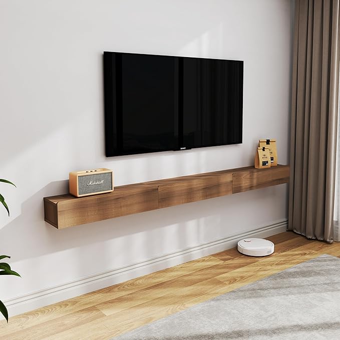 Floating Solid Wood Console Table, 71'' Wall Mounted Narrow Entryway Table with Storage Shelf, Modern Couch Shelves Small Entry Way Tables for Entryway, Front Hall, Hallway (Walnut, 70.86IN)
