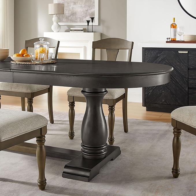 JUSTONE 94.06 Inch Extendable Dining Table for 6, Dark Brown Oval Kitchen Table, Expandable Long Table for Dining Room & Kitchen (Table Only)