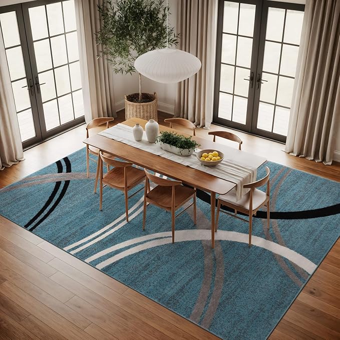Rugshop Modern Wavy Circles Design Area Rug, Fade-Resistant Carpet for Living Room, Dining Room, or Office, Grand Room,Open Spaces,Blue, 12' x 15'