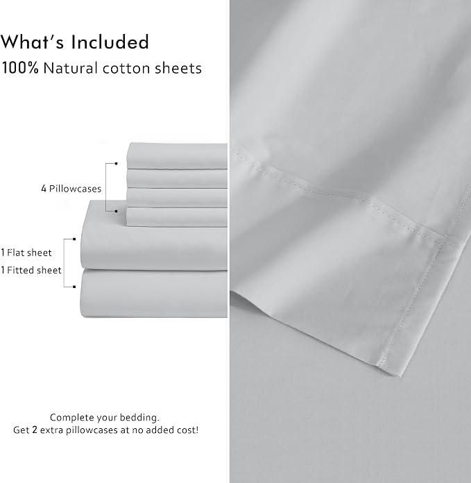 RUVANTI 100% Cotton Percale Sheets Full Size 6 Piece Set, Cooling Bed Sheets for Hot Sleepers, Deep Pocket 16”, Breathable Lightweight & Durable, Crisp Hotel Style Sheets, Cloud Gray
