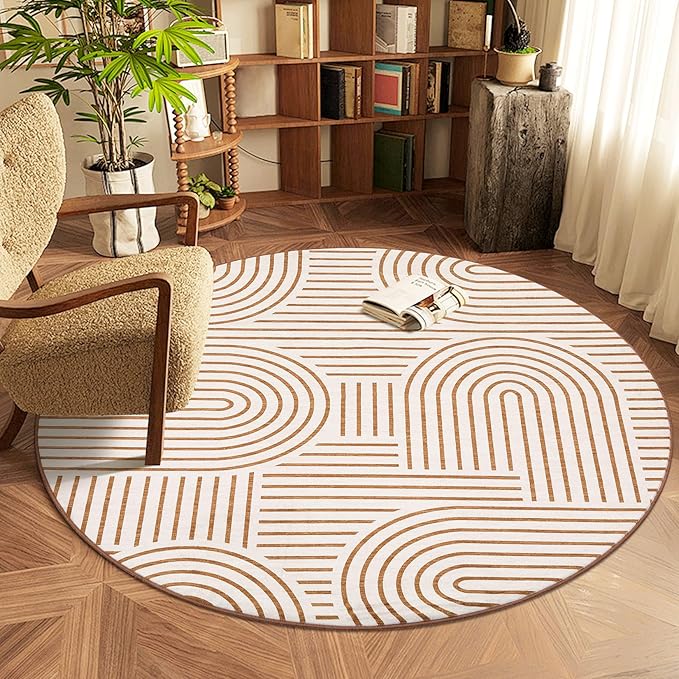 Washable Rug 4ft Area Rugs for Living Room, Abstract Rug for Bedroom, Soft Rainbow Non Slip Throw Rugs with Rubber Back, Low Pile Stain Resistant Boho Geometric Carpet for Dining Room,Orange