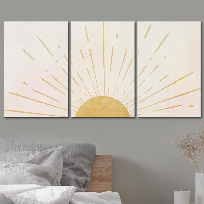 wall26 Wall Art Print Set Shining Yellow Sun on The Horizon Geometric Nature Illustrations Modern Art Mid-Century Modern Scenic for Living Room, Bedroom, Office - 24"x36"x3