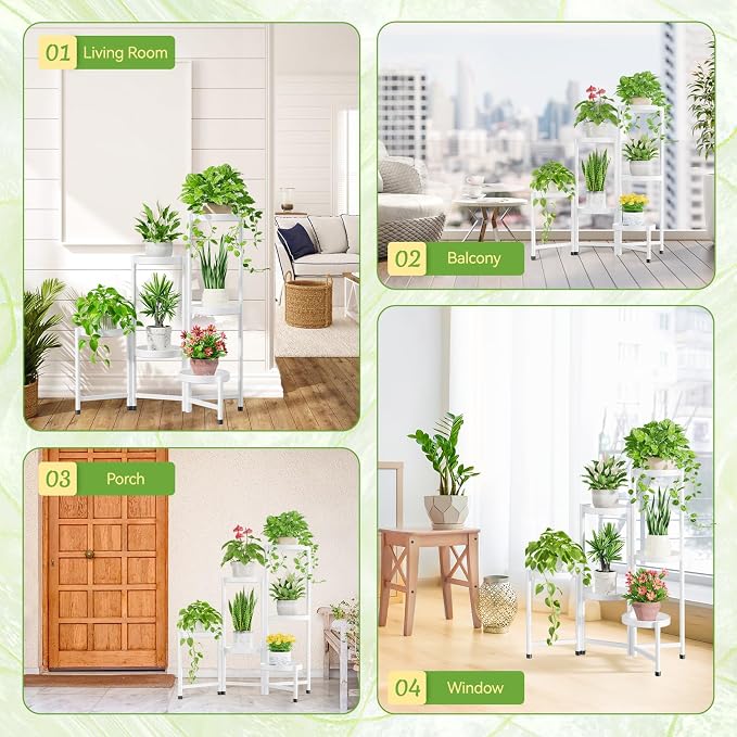 iDavosic.ly Plant Stand Indoor Outdoor, 6 Tier Corner Metal Flower Display Holder Shelf, Folding Tall Orchid Rack for Patio Balcony Porch Garden Living Room House, White