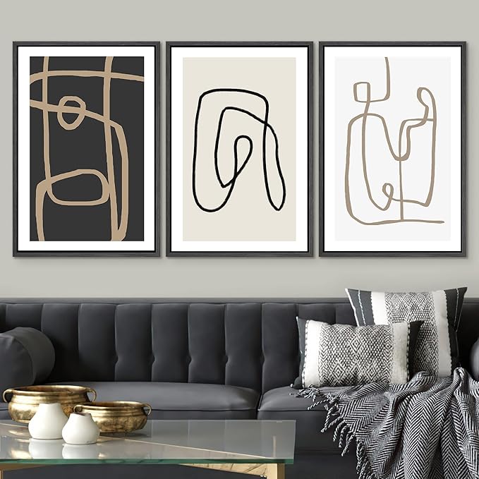 SIGNWIN Framed Canvas Print Wall Art Set Pastel Geometric Line Polygons Abstract Shapes Illustrations Modern Art Decorative Boho Relax/Zen Nordic for Living Room, Bedroom, Office - 16"x24"x3 Black