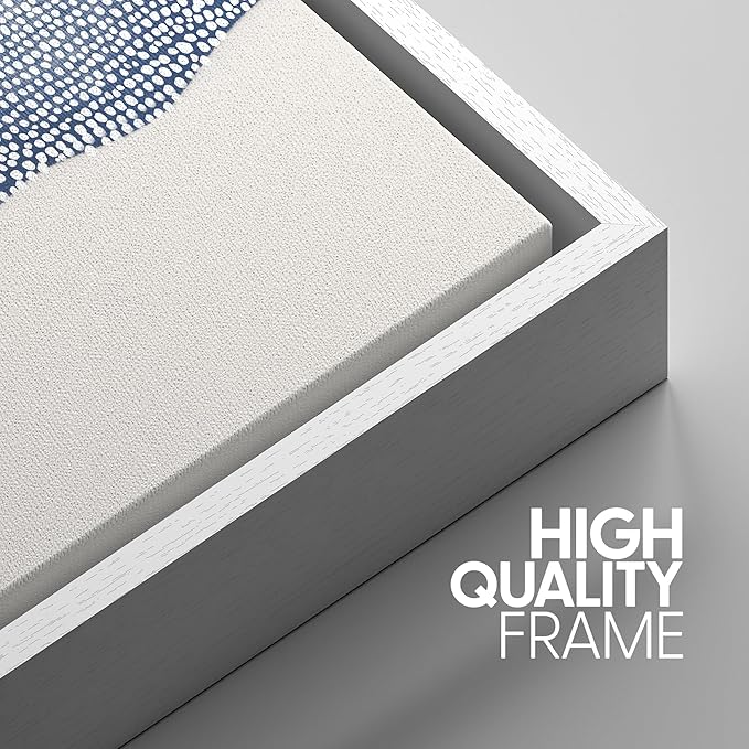 SIGNWIN Framed Canvas Print Wall Art Set Blue White Grunge Geometric Pattern Abstract Shapes Cozy Neutral Modern Art Decorative Contemporary Minimal for Living Room, Bedroom, Office - 16"x24"x3 White