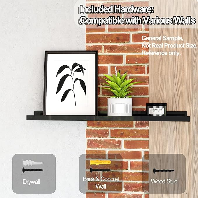 Long Floating Shelves for Wall Decor, Long Wall Mounted Storage Shelf for Bedroom, Living Room, Bathroom, Kitchen, Nursery, Display Picture Ledge Shelf with Lip Set of 2-56 Inches, Black