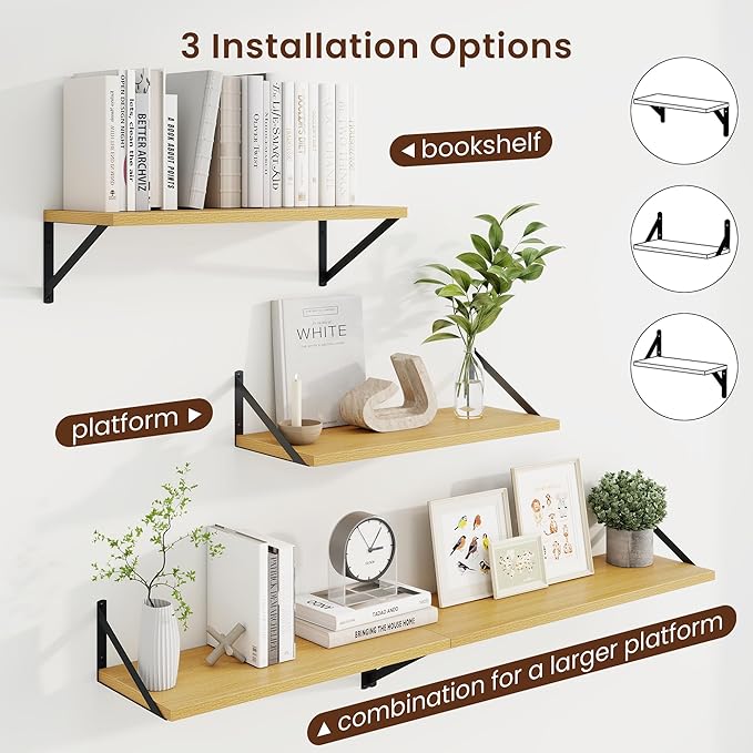 Axeman Deep Floating Shelves | 24 Inch Oak Wall Shelves Set of 2 | 10 Inch Deep Wood Floating Shelves for Wall | 24" W x 10" D Oak Shelves for Living Room Bathroom Kitchen