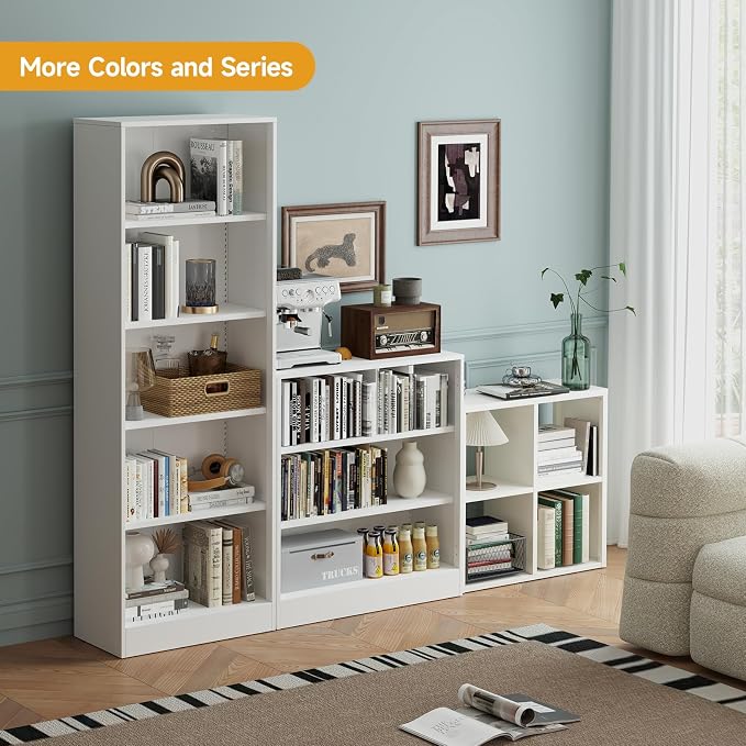 IRONMIX Metal Short Bookshelf, White Small Bookshelf with Storage, Modern 4 Cube Storage Organizer with Shelves, Open Cube Shelf, Small TV Stand for Home Office Library (White, 700-2 Set)