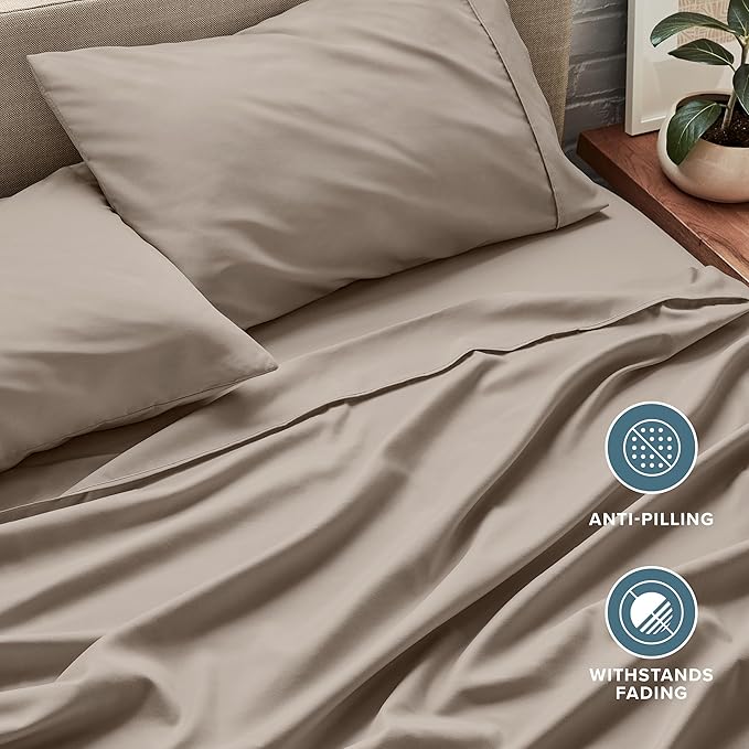 Bare Home Twin XL Sheet Set - 1800 Ultra-Soft Microfiber Twin Extra Long Bed Sheets - Double Brushed - Deep Pockets - Easy Fit - 3 Piece Set - Bedding Sheets & Pillowcases (Twin XL, Khaki)