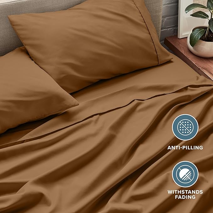 Bare Home Twin XL Sheet Set - 1800 Ultra-Soft Microfiber Twin Extra Long Bed Sheets - Double Brushed - Deep Pockets - Easy Fit - 3 Piece Set - Bedding Sheets & Pillowcases (Twin XL, Caramel)