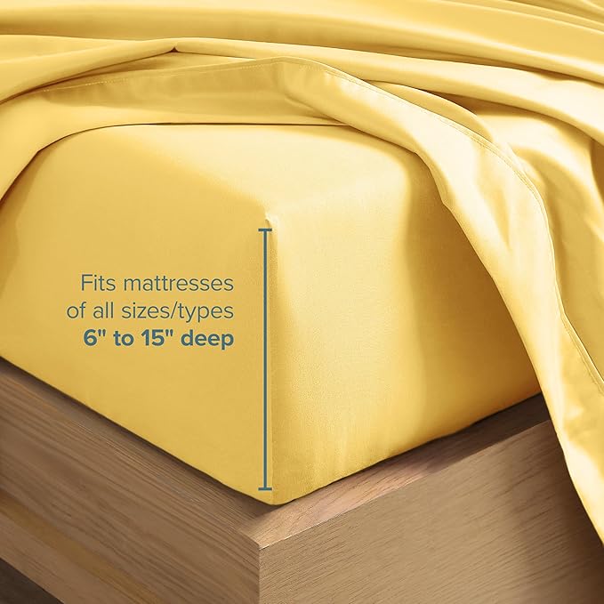 Bare Home Split Head Flex King Sheet Set - 1800 Ultra-Soft Microfiber Bed Sheets - Double Brushed - Deep Pockets - Easy Fit - 4 Piece Set - Bedding Sheets & Pillowcases (Lemon Drop)