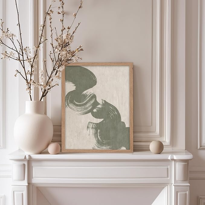 Poster Master Brush Strokes Poster - Painted Swirl Print - Paint Strokes Art - Drawing Illustration - Sketch Design - Abstract Painting - Office or Bedroom Decor - 11x14 Beige Framed