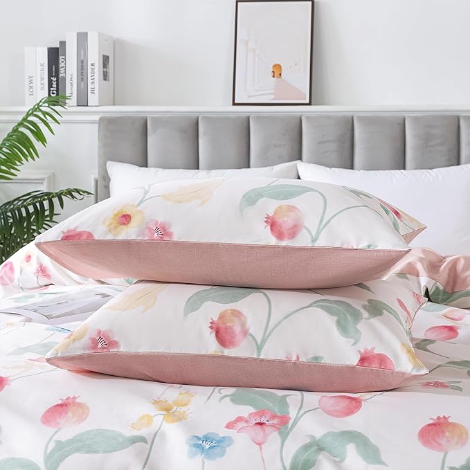 HoneiLife Cotton Duvet Cover King - Fruits Comforter Cover 3-PC, Botanical Bedlinen Set with Zipper Closure & Corner Ties, Pomegranate Comforter Cover Sets