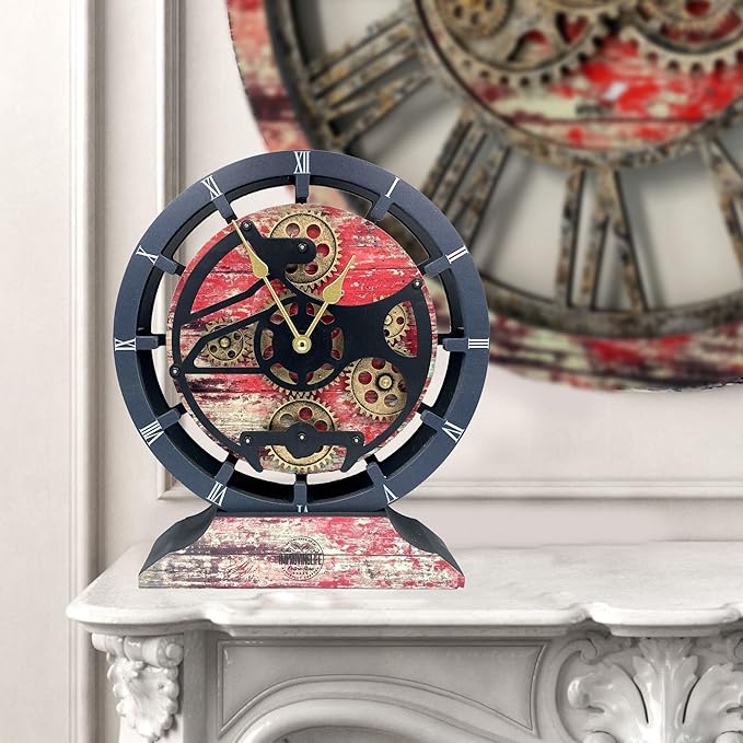 ImprovingLife The Gears Clock Desk Clock 10 inches with Real Moving Gears Convertible into Wall Clock (Red Lava)