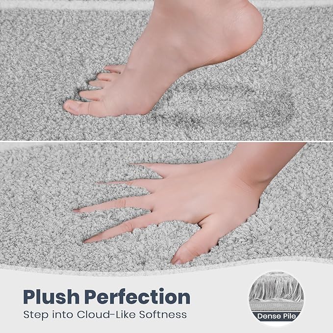 PURRUGS Bathroom Rug Non-Slip Machine Washable 20" x 30", Super Absorbent and Quick Dry Shaggy Microfiber Bath Mat, Extra Soft and Plush Bath Rug for Bathtub, Shower, and Sink, Light Grey