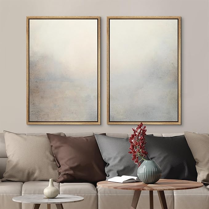 MUDECOR Framed Canvas Print Wall Art Soft Gradient Abstract Misty Landscape Illustrations Modern Art Decorative Bohemian Colorful Chic for Living Room, Bedroom, Office - 24"x36"x2 Natural