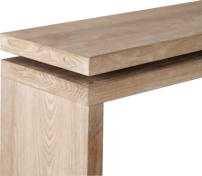 Wood Console Table, 60" Retro Narrow Long Sofa Table Behind Couch with Double Board Suspension Design and Solid Wood Finish for Hallway Entryway Living Room Entrance, Natural
