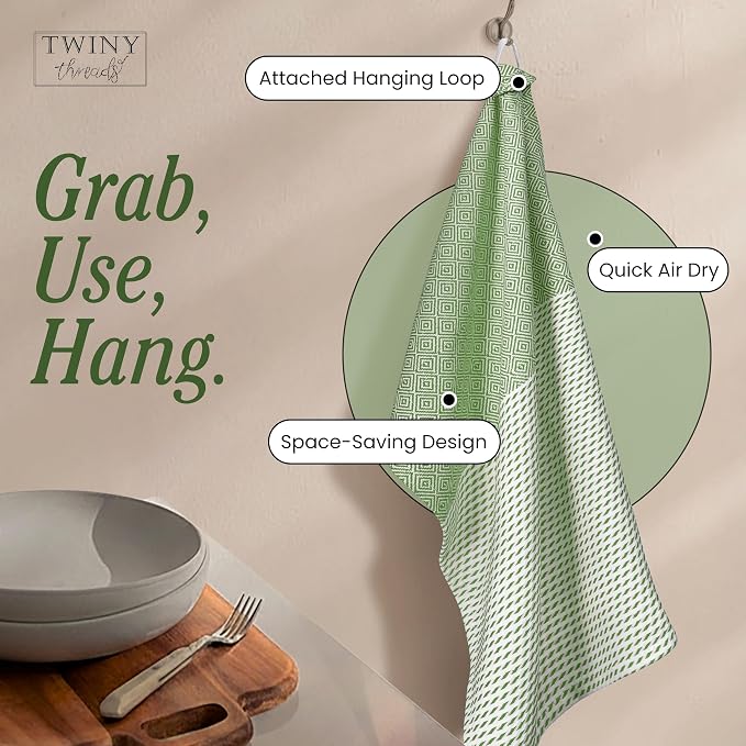 TWINY threads Kitchen Dish Towel Diamond Weave Mixed Color Pack, Premium 100% Cotton Kitchen Linen Set, Absorbent Quick Drying Dish Rags, Washable Reusable Multi Purpose, Set of 4, 18 x 26 Inch
