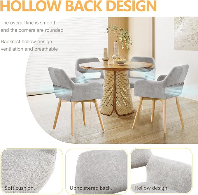 Mid Century Modern Dining Chairs Set of 2 & 4 & 6 Comfy Accent Chair Upholstered Kitchen Dining Living Room Chairs for Bedrooms Waiting Room Home Arm Desk Chair No Wheels (Gray, 2)