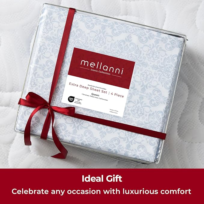 Mellanni Extra Deep King Sheets - 4 PC Iconic Collection Bedding - Hotel Luxury, Ultra Soft, Cooling Bed Sheets - Wrinkle, Fade, Stain Resistant (King, Laced Sky Blue)