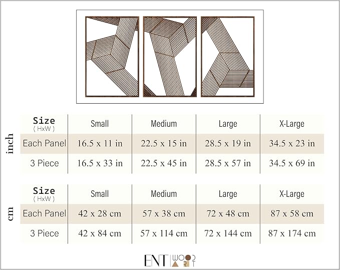 3D Geometric Wood Wall Art Set of 3, Abstract Architectural Line Panels, Mid Century Modern Minimalist Wooden Wall Decor, New Home Gift for Living Room and Bedroom
