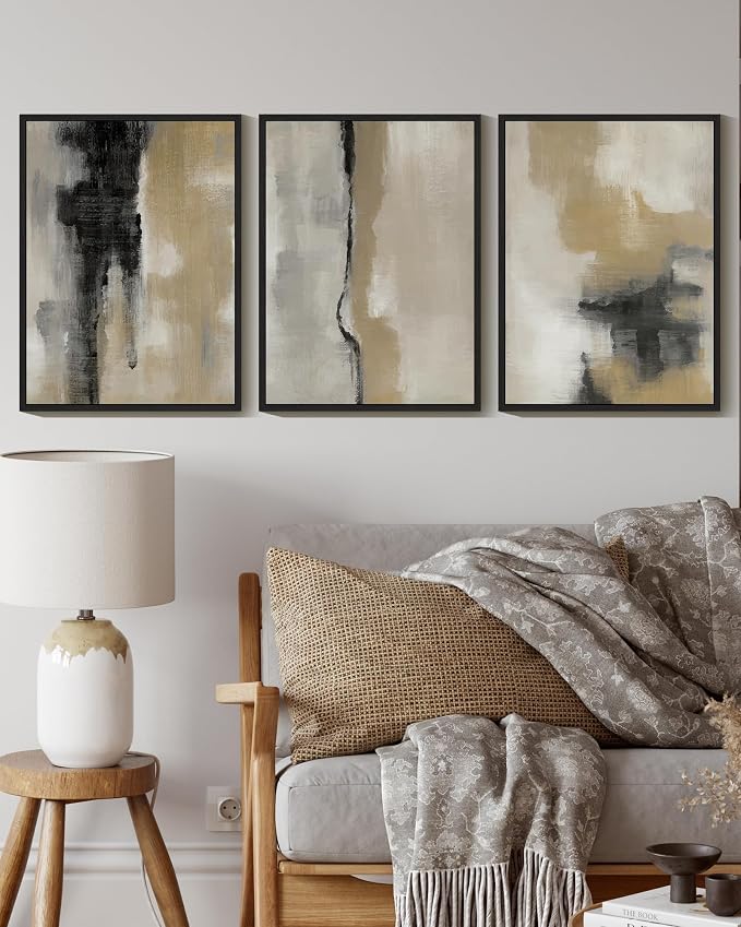 KUVIOKE Black Abstract Framed Wall Art Neutral Graffiti Pastel Minimalist Wall Decor Modern Art Painting for Bedroom Living Room 11x14in (Black Framed)