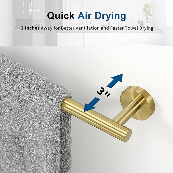 Brushed Gold Towel Bar, 18 Inch Towel Racks for Bathroom Wall Mounted, Thicken SUS304 Stainless Steel Heavy Duty Hand Towel Holder Organizer, Bathroom Accessories, Total Length 20.5 Inch
