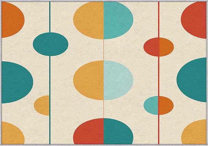 Mid Century Modern Rugs for Bedroom - Washable Colorful Retro Rugs for Living Room - 6x9 ft - Geometric Design Area Rug & Home Decor - Abstract MCM Indoor Carpet with Non Slip Backing