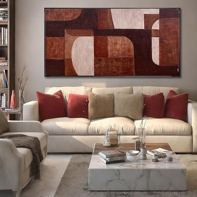 SOUGUAN Neutral Wall Art Abstract Canvas Print Brown and White Wall Decor 29"x58" Decorations for Bedroom Artwork for Living Room