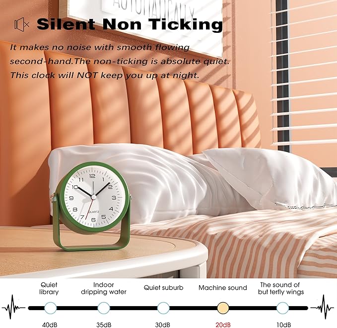 AYRELY® 3.5 Inch Small Analog Alarm Clocks,Battery Operated Desk Clock,Cute Table Clock with Light，Adjustable Angle for Travel,Bedside,Bedroom,Kids,Living Room Decor (Dark Green)